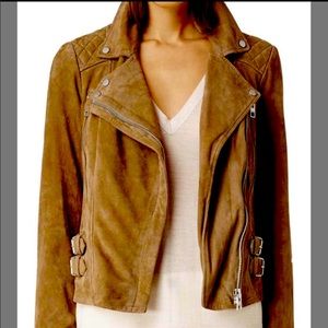 All Saints Tan Suede Moto Leather Jacket
